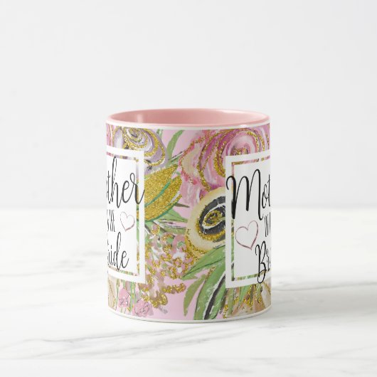 Moeder van de Bruid Roze Gouden Glitters Bloemen M Mok (Midden)