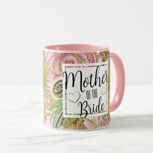 Moeder van de Bruid Roze Gouden Glitters Bloemen M Mok (Voorkant rechts)