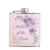 moeder van de bruid, waterverf roze gouden bloem heupfles (Voorkant)