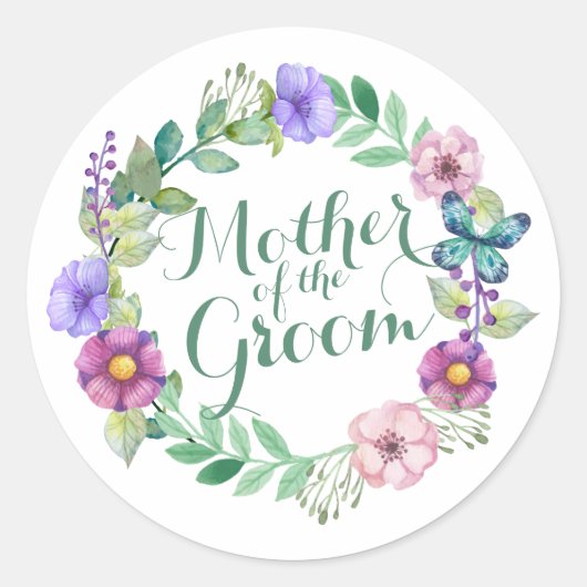 Moeder van de bruidegom Elegante Floral Wedding St Ronde Sticker (Voorkant)