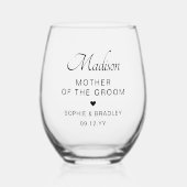 Moeder van de bruidegom gepersonaliseerde bruiloft wijnglas zonder voet (Voorkant)