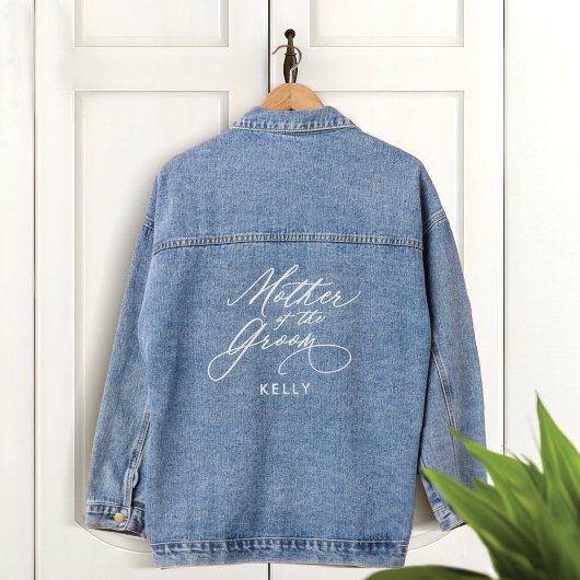 Moeder van de bruidegom Script Naam Bruiloft Parti Denim Jacket