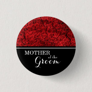 "Moeder van de Bruidegom" Trouwrode Rozen Ronde Button 3,2 Cm