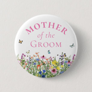 Moeder van de Bruidegom - Zomer Bloemen & Vlinders Ronde Button 5,7 Cm