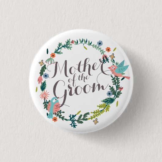 Moeder van de Groom Floral Wreath Wedding Button (Voorkant)