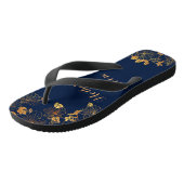 Moeder van de Groom Gold Foliage Navy Blue Teenslippers (Schuin)