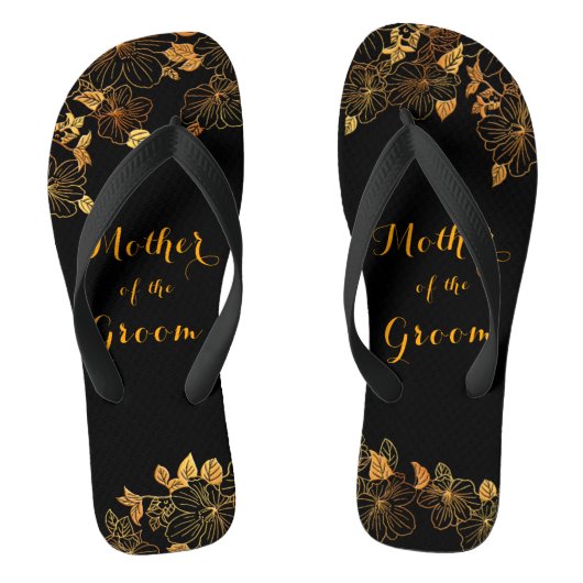Moeder van de Groom Luxury Black & Gold Foliage Teenslippers (Voetbed)