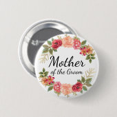 Moeder van de Groom Pink Red Floral Wreath Button (Voorkant /achterkant)