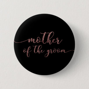 "Moeder van de Groom" Roos Gold Glitter op zwart Ronde Button 5,7 Cm
