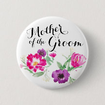 Moeder van de Groom Waterverf Flowers Button