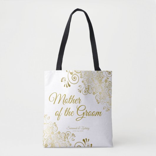 Moeder van de Groom Wedding Canvas tas Gold White (Voorkant)