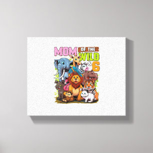Moeder van de Wilde & 6 Zoo Thema Jungle Dier 6e V Canvas Afdruk