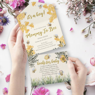 Moeder van een jongen wordt bijenbaby shower all in one uitnodiging