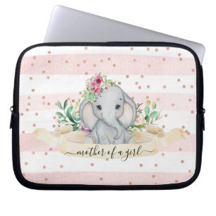 Moeder van een meisje - Baby Elephant en Bloemen Laptop Sleeve