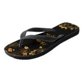 Moeder van het Bride Black & Gold Foliage Pattern Teenslippers (Schuin)