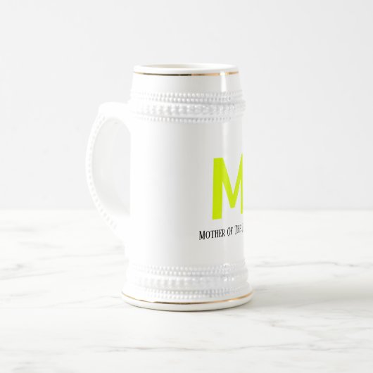 Moeder van het bruidsbruidsbruid geel bierpul (Voorkant links)