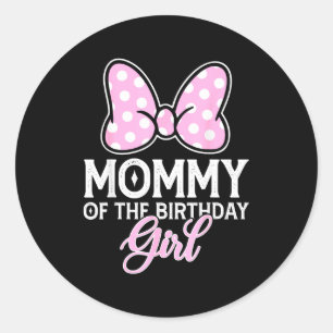 Moeder van het meisje dat jarig is, cute roze stri ronde sticker