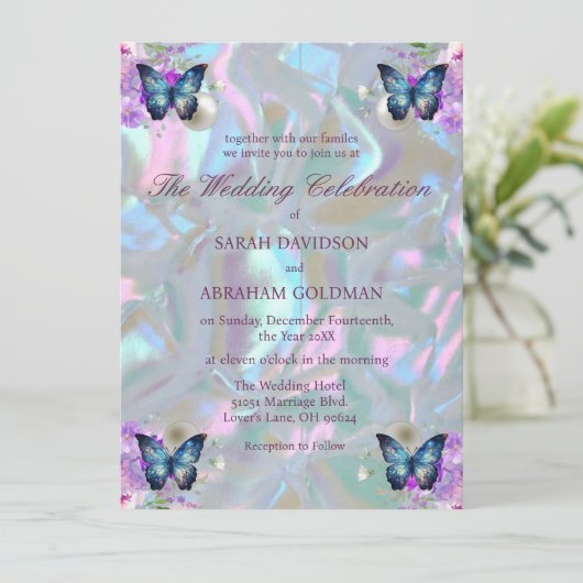 Moeder van het parelbruin Iridescent Elegant Weddi Kaart (Staand voorkant)