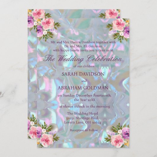 Moeder van het parelbruin Iridescent Elegant Weddi Kaart (Voorkant / Achterkant)