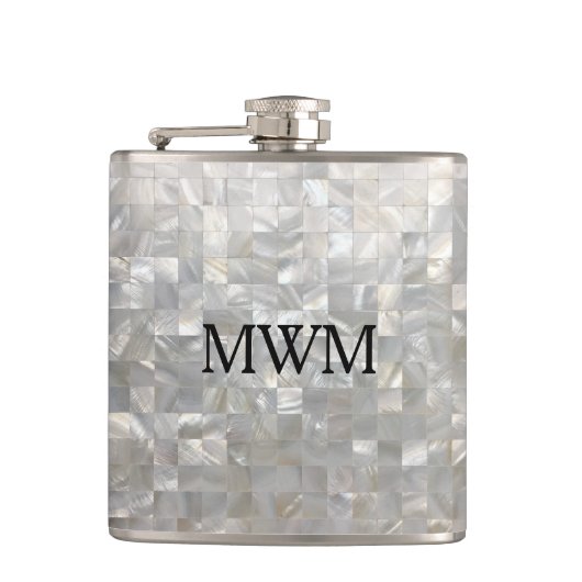 Moeder van het patroonmonogram van Pearl Heupfles (Voorkant)