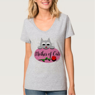 Moeder van katten met rode rozendop Lover V nek T-shirt