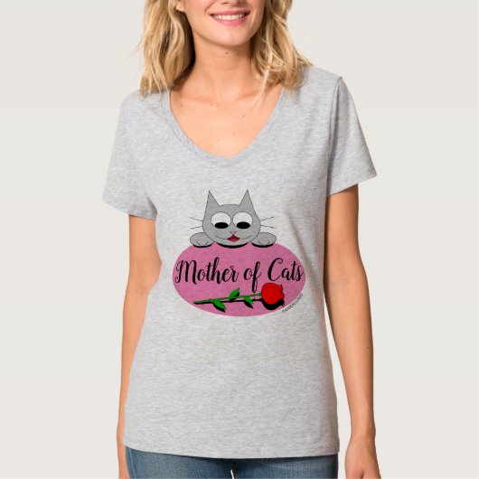 Moeder van katten met rode rozendop Lover V nek T-shirt (Voorkant)