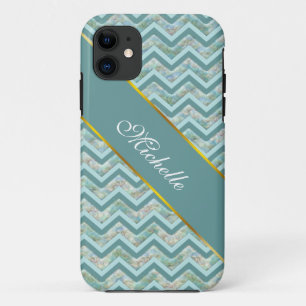 Moeder van Pearl Blauwgroen ZigZag iPhone 11 Hoesje