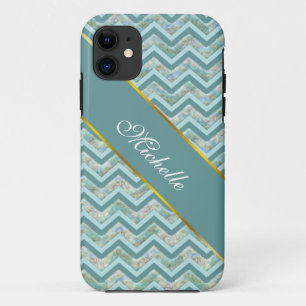 Moeder van Pearl Blauwgroen ZigZag iPhone 11 Hoesje