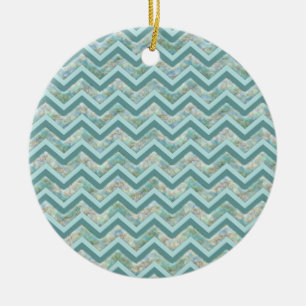 Moeder van Pearl Blauwgroen ZigZag Keramisch Ornament