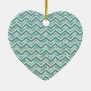 Moeder van Pearl Blauwgroen ZigZag Keramisch Ornament