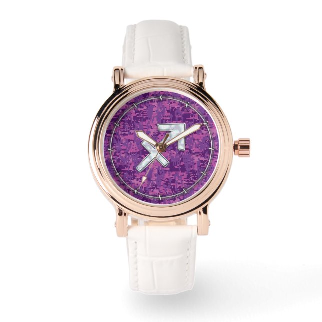 Moeder van Pearl Sagittarius Symbol Fuchsia Camo Horloge (Voorkant)
