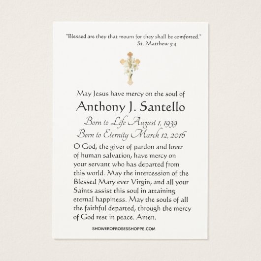 Moeder van Perpetual Help Funeral Prayer Heilige K Visitekaartje (Achterkant)