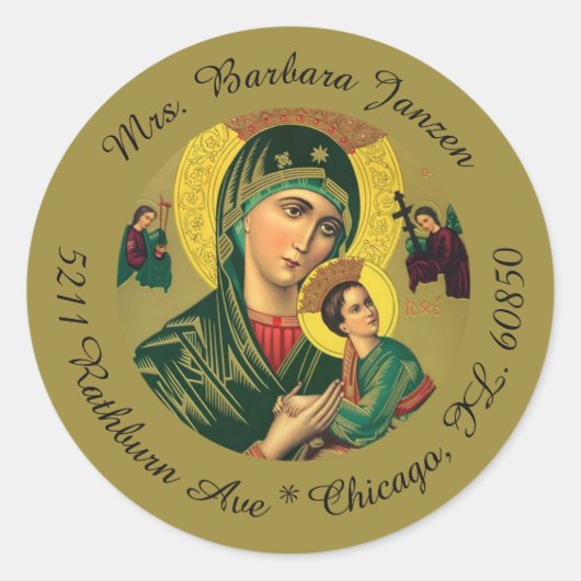 Moeder van Perpetual Help Religieuze Adresetikette Ronde Sticker (Voorkant)