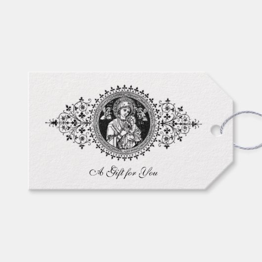 Moeder van Perpetual Help Zwart-wit elegant Cadeaulabel (Voorkant (Horizontaal))