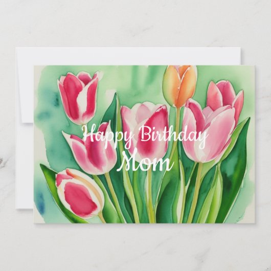 Moeder Verjaardag Stijlvolle Waterverf Tulp Bloem (Voorkant)