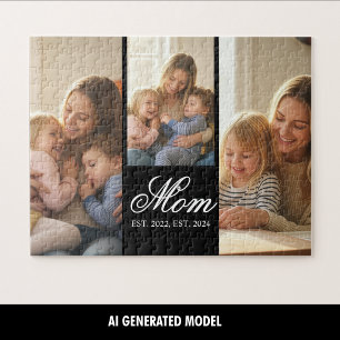 Moeder vestigde drie foto familie momenten legpuzzel