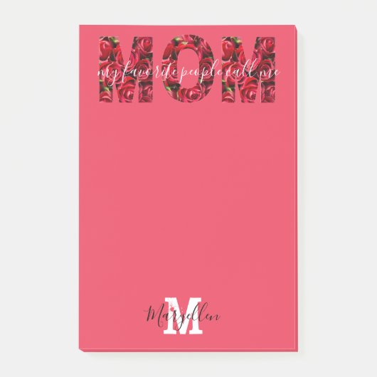 Moeder Voeg je naam en monogram toe Rode Rozen Post-it® Notes (Voorkant)