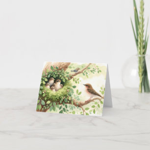 Moeder Vogel Met Baby's In Nest Kaart