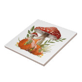 Moeder vos en haar Baby onder grote paddenstoelen Tegeltje (Zijkant)