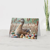 Moeder wilde eend met eendjes voor de verjaardag