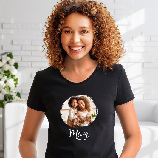 Moeder Wit Script Opgerichte datum Foto Modern T-shirt