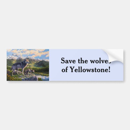 Moeder Wolf en Pups Mountain River Valley Bumpersticker (Voorkant)