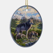 Moeder Wolf en Pups Mountain River Valley Keramisch Ornament (Rechts)