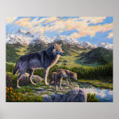 Moeder Wolf en Pups Mountain River Valley Poster (Voorkant)