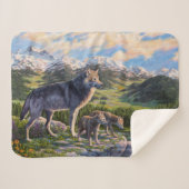 Moeder Wolf en Pups Mountain River Valley Sherpa Deken (Voorkant (horizontaal))