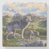 Moeder Wolf en Pups Mountain River Valley Stenen Onderzetter (Voorkant)