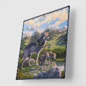 Moeder Wolf en Pups Mountain River Valley Vierkante Klok (Hoek)