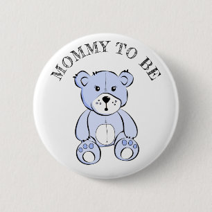 Moeder wordt Blue Teddy Bear Baby shower Button