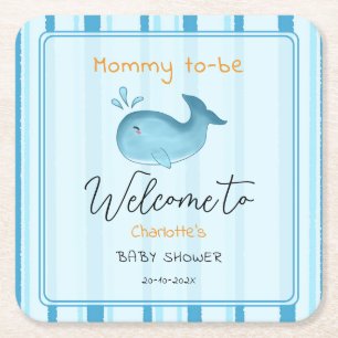 Moeder Wordt Schattige Walvis Baby Shower Vierkante Kartonnen Onderzetter