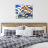 Moeder Zeemeermin en kind in blauw Canvas Afdruk (Insitu (Slaapkamer))